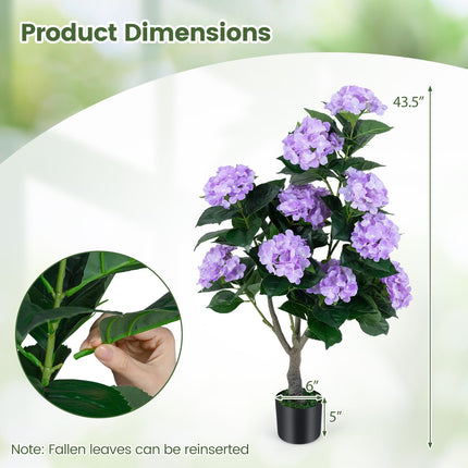 Dreamade 2 Pack Artificial Hydrangea Tree w/11 Flowers & Realistic Trunk in Plastic Nursery Pot