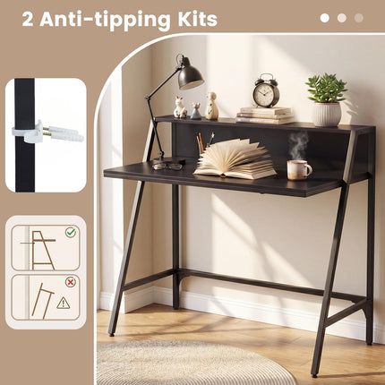 Dreamade 31.5" Small Computer Desk with Raised Storage Shelf & Heavy-Duty Metal Frame