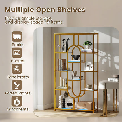Dreamade 5-Tier Bookshelf 69" Tall Geometric Bookcase w/ 10 Open Shelves