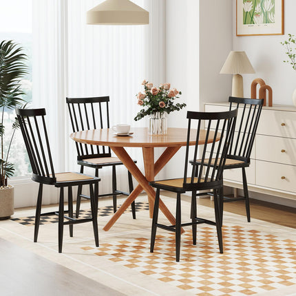 Dreamade Farmhouse Solid Rubber Wood Dining Chairs Set of 2/4 with PE Rattan Seats