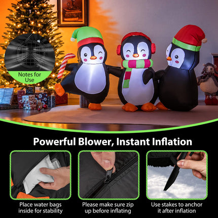 Dreamade 6FT Christmas Inflatables, LED Lighted Xmas Inflatable Penguin Family Hand in Hand
