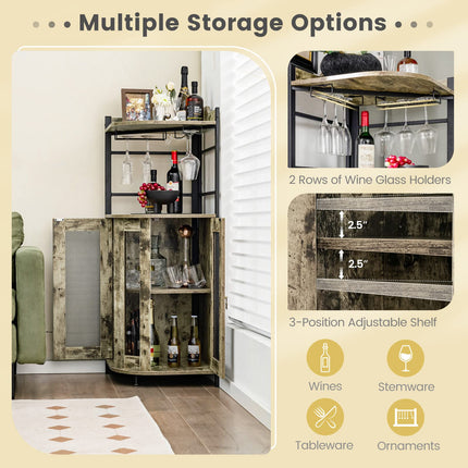 Dreamade Corner Bar Cabinet with Glass Holder