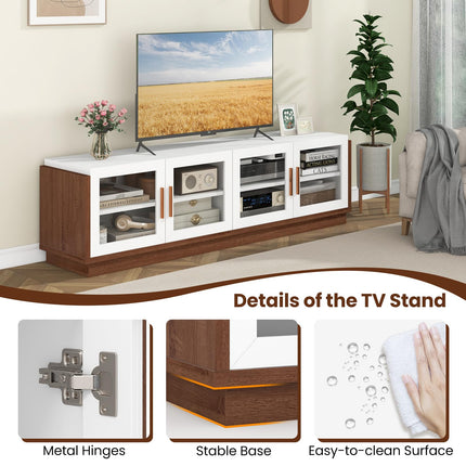 Dreamade Large TV Stand for TVs up to 75”, Entertainment Center with 4 Tempered Glass Doors
