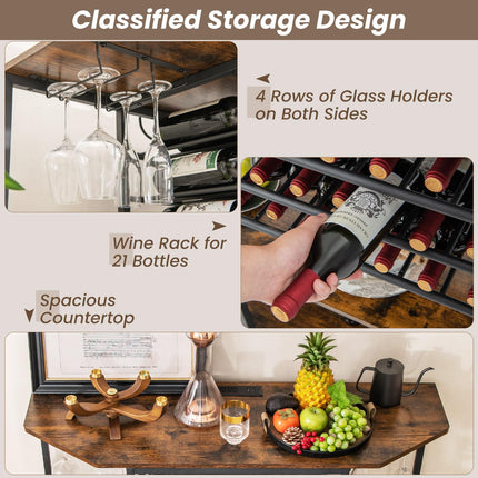 Dreamade Wine Bar Cabinet with Power Outlet, Mini Coffee Bar Stand Table with 21 Bottle Wine Rack & Glass Holders