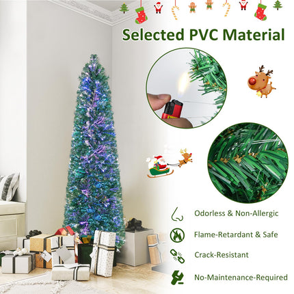 Dreamade 6ft / 7ft / 8ft Fiber Optic Pencil Christmas Tree Xmas Full Tree for Home Office Holiday Decor