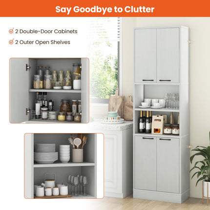 Dreamade Kitchen Pantry Cabinet, 75” Tall Freestanding Cupboard with Doors & Shelves