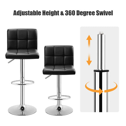 Dreamade Bar Stool, Modern Swivel Adjustable Armless Barstools, Square Counter Height PU Leather Bar Stools