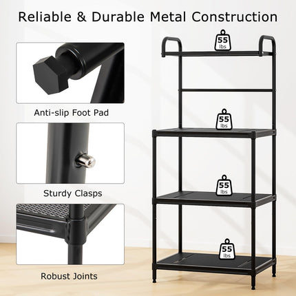 Dreamade Bakers Rack, 4-Tier Microwave Oven Stand, Kitchen Storage Rack with Mesh Wire Metal Shelves