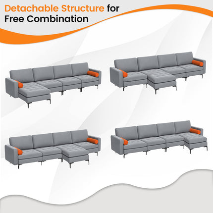 Dreamade Sectional Sofa Couch, Convertible Sleeper with 2 or 1 USB Ports Socket