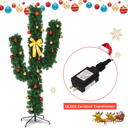 Dreamade Pre-Lit Artificial Cactus Christmas Tree with LED Lights and Ball Ornaments - DreamadeUS