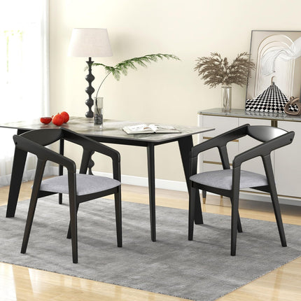 Dreamade Wooden Dining Chairs Set, Linen Fabric Upholstered Kitchen Chairs w/Armrests & Padded Cushion