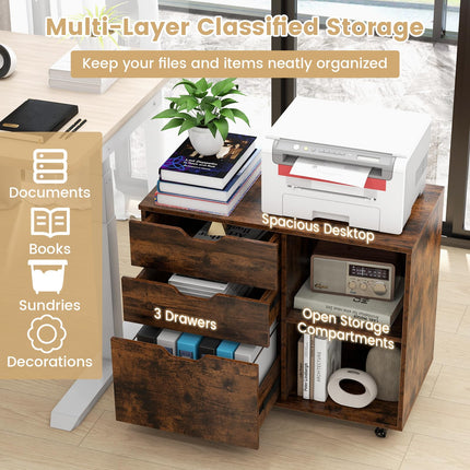 Dreamade 3 Drawer File Cabinet, Office Storage Cabinet Fits Files Letter, A4, Legal Size