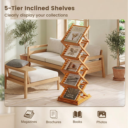 Dreamade Foldable Bamboo Magazine Rack with 2 Adjustable Positions