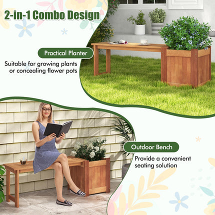Dreamade Outdoor Bench with Raised Garden Bed, Wood Seat with Teak Oil Finish, Planter Box with Open-Ended Base