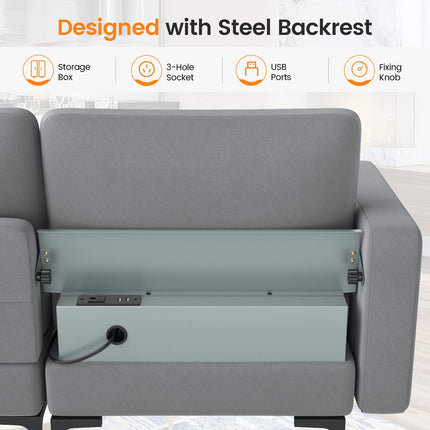 Dreamade 97" Sectional Sofa Couch, 3-Seater Modular Sleeper with USB Ports