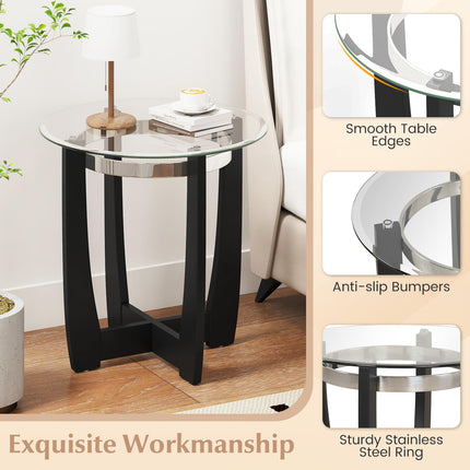Dreamade Round Glass End Table - 24’’ Side Table with Tempered Glass Top