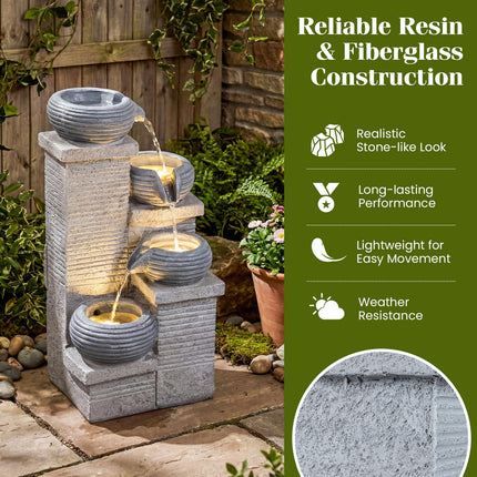 Dreamade 4-Tier Water Fountain Outdoor with Warm LED Lights & Pump