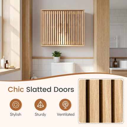 Dreamade Wall Mounted Wooden Medicine Cabinet with 2 Slatted Doors