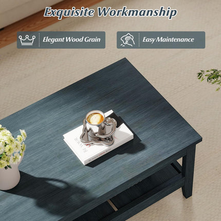 Dreamade Farmhouse Coffee Table Rustic Cocktail Center Table with Thickened Tabletop