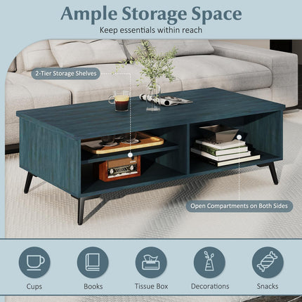 Dreamade 2-Tier Mid Century Modern Coffee Table with Storage Shelves Compartments