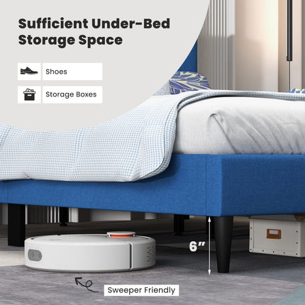 Dreamade Queen/Twin Size Platform Bed Frame with Button Tufted Headboard and Wooden Slats