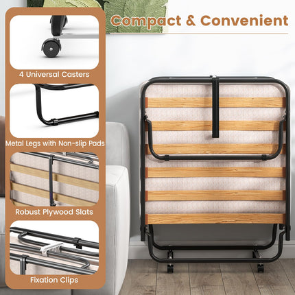 Dreamade Folding Bed with Mattress - Single Cot Foldable Bed with 4" Mattress for Adults