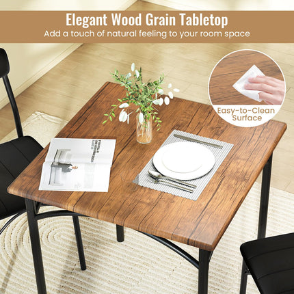 Dreamade 3-Piece Dining Table Set Square Kitchen Table with 2 Upholstered Armless Chairs