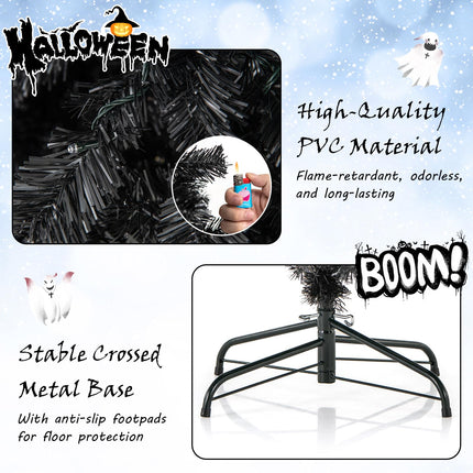 Dreamade 7 FT Artificial Halloween Tree, Pre-Lit Black Christmas Tree with Bendable Top Section