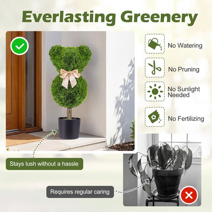 Dreamade 2 Pcs Bear Topiary Trees with Pots 24.5" Decorative Artificial Animal Shrubs