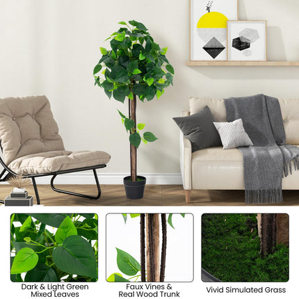 Dreamade 45" Artificial Hydrangea Tree, Tall Fake Potted Silk Tree with Real Wood Trunk