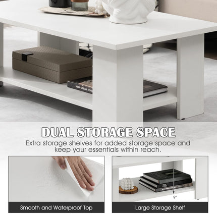 Dreamade Wood Coffee Table w/Storage Shelf, 36"L 2-Tier Large Modern Tea Table, White