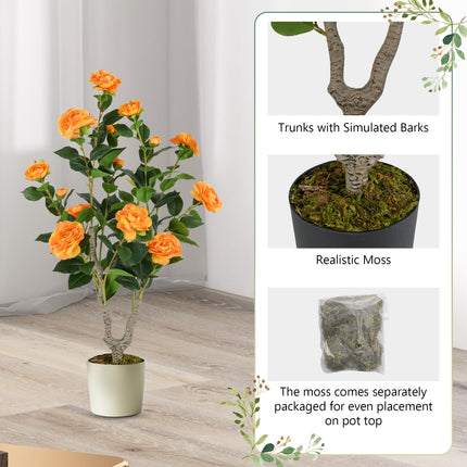 Dreamade 36’’ Artificial Camellia Tree Faux Floral Plant Blooming Tree in Nursery Pot