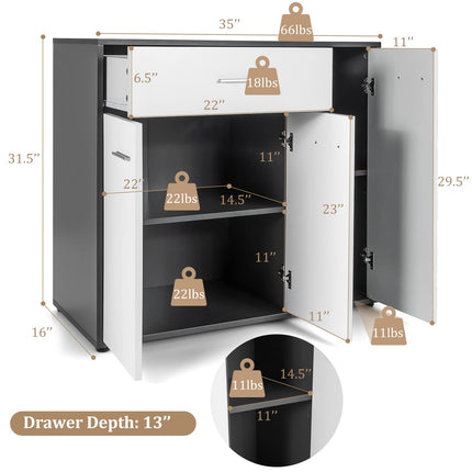 Dreamade Buffet Cabinet with Storage, 3 Door Kitchen Cupboard with Large Drawer, Adjustable Shelf