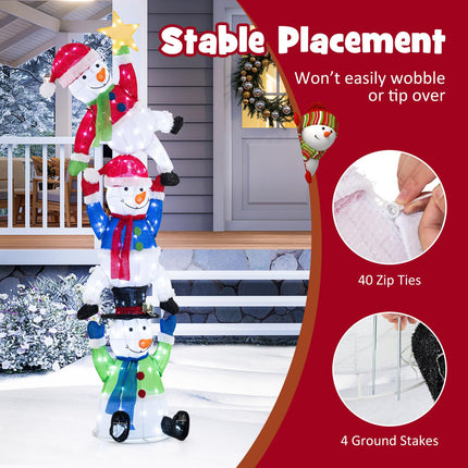 Dreamade 6 ft Christmas Stacked Snowman, 3D Pre-Lit Snowman Decoration w/ 155 LED Lights