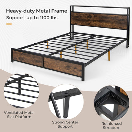 Dreamade Queen/Full Bed Frame with LED Lights Headboard and 4 Storage Drawers