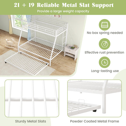 Dreamade Twin Over Full Bunk Bed with Trundle, Heavy-Duty Metal Triple Bunk Beds