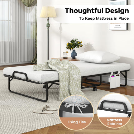 Dreamade Folding Bed with Mattress and Pillow, Twin Size Portable Guest Bed w/Metal Frame