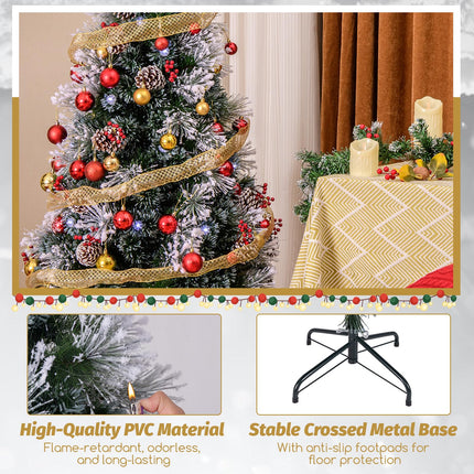 Dreamade Pre-lit Fiber Optic Christmas Tree, Artificial Snowy Xmas Tree with 49 Cool White LED Lights