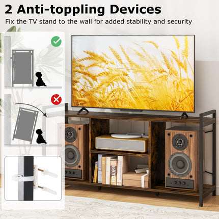 Dreamade TV Stand for TVs up to 55", 3-Tier Entertainment Center with Open Storage Shelves, Side Guardrails & Metal Frame