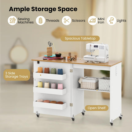 Dreamade Folding Sewing Table with Charging Station