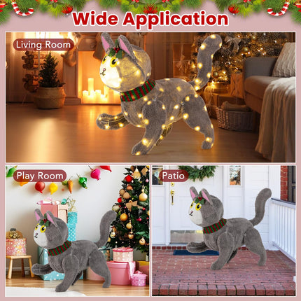 Dreamade Lighted Christmas Cat, Indoor Outdoor Kitty Decoration w/ 88 LED Lights