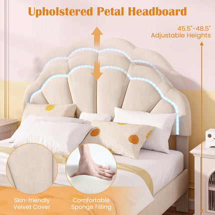Dreamade Full Size LED Bed Frame, Velvet Upholstered Full Platform Bed with Adjustable Cloud Headboard
