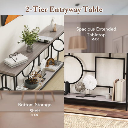 Dreamade 71" Console Table, 2-Tier Extra-Long Entryway Table w/Storage Shelf, Faux Wood Top