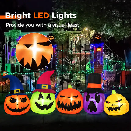 DREAMADE 9 FT Lighted Halloween Inflatable Pumpkin Patch with Witch Hats