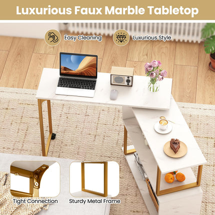 Dreamade 360° Free Rotating Sofa Side Table Modern L Shaped Desk with Storage Bookcase