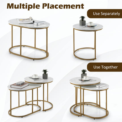 Dreamade Modern Nesting Coffee Table Set of 2, Accent Marble Look Stacking Side Table for Living Room Bedroom