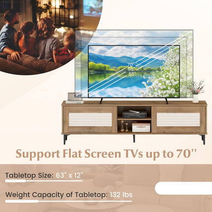 Dreamade Mid Century Modern TV Stand for 55-65 Inch TV Waveform Fluted Entertainment Center