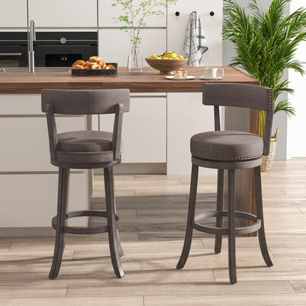 Dreamade 31" Bar Stools Set, Swivel Bar Height Bar Chairs with Footrest, Rubber Wood Frame