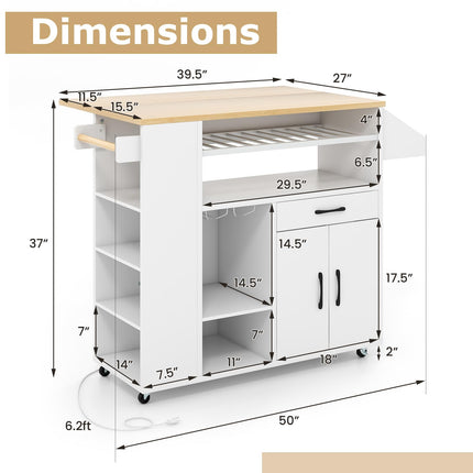 Dreamade Rolling Kitchen Island Cart w/Drop Leaf