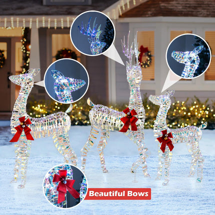 Dreamade 3-Piece Large Lighted Christmas Reindeer Family, Light up Xmas Decorations w/LED Lights & Bows